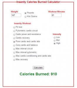 Insanity Calories Burned Calculator